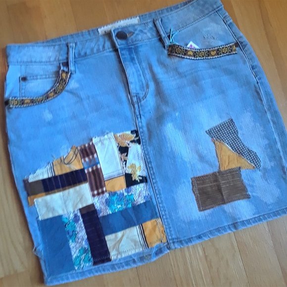 Skirt Denim - Patched Patchwork - Size 28/6P - Picture 1 of 9